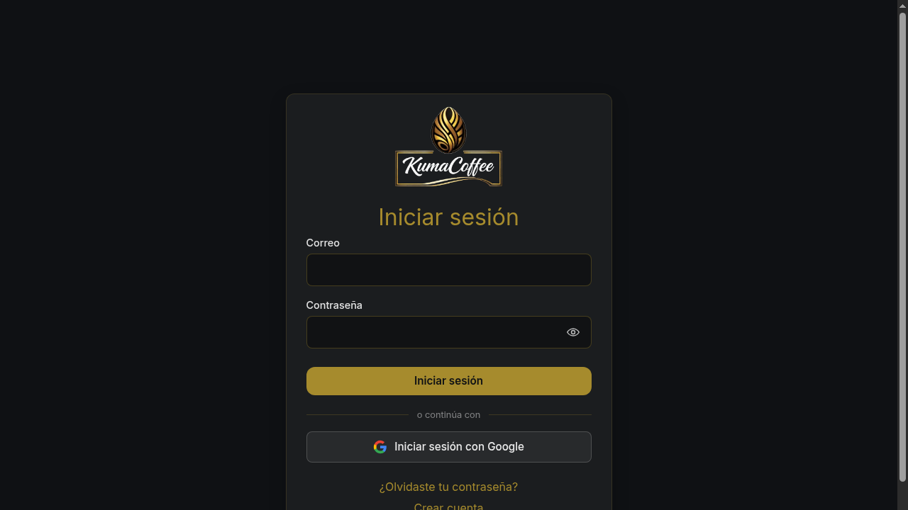 Pantalla de inicio de sesión de Kuma Coffee