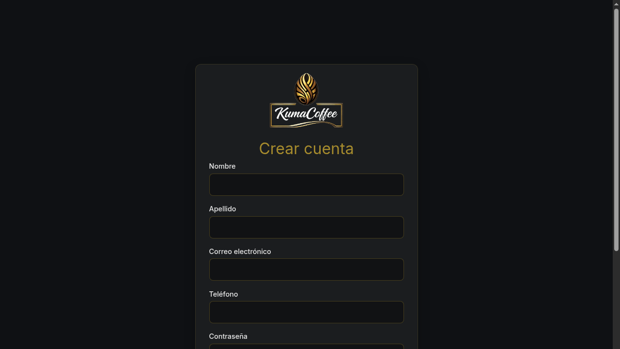 Formulario de registro de Kuma Coffee
